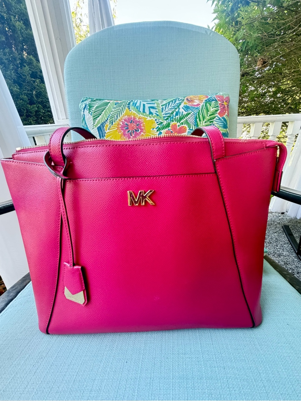 Michael Kors Ultra Pink Saffiano Leather Maddie East West Tote w/Gold Hardware